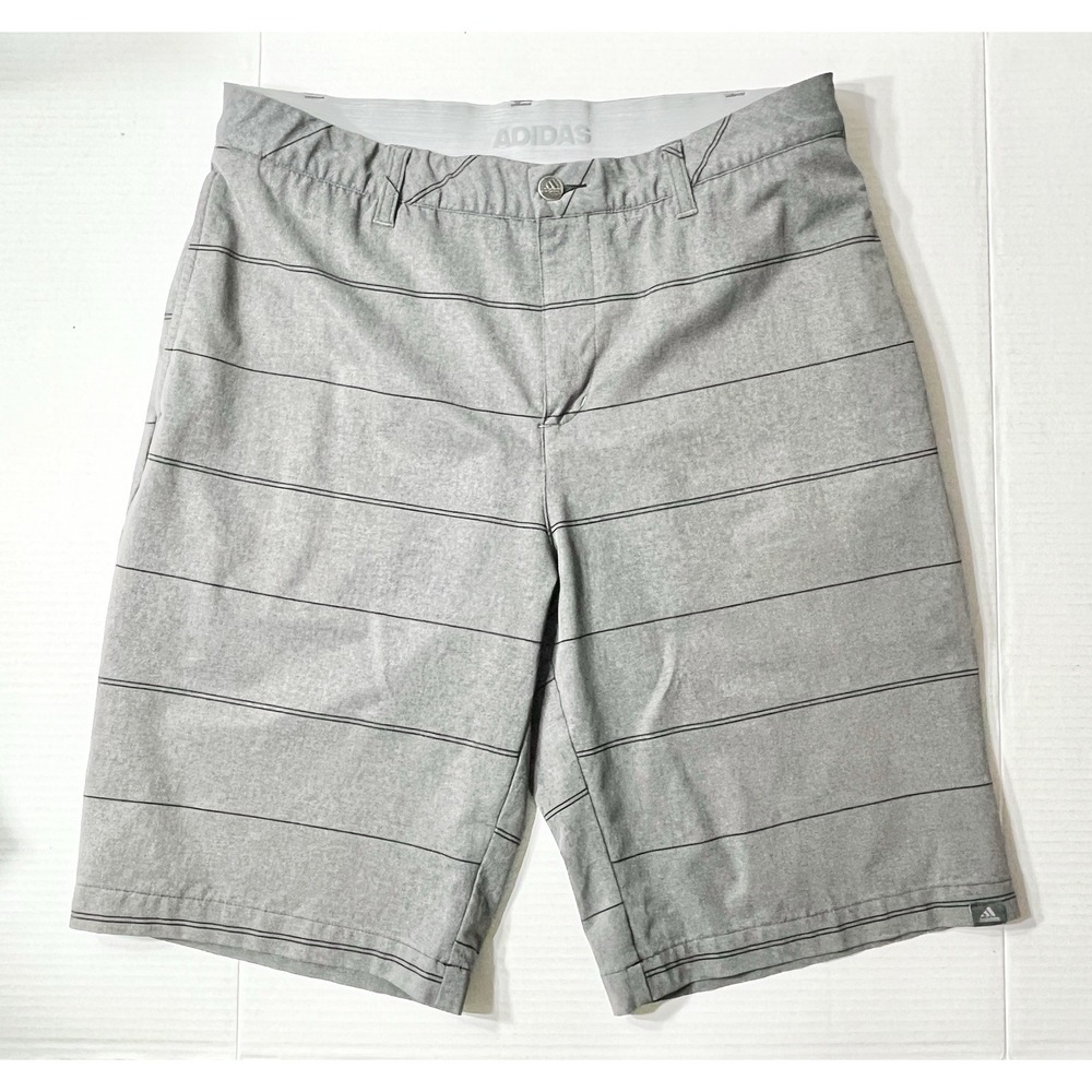 Adidas Golf Shorts Men's 32 Gray Striped Flat Front Non Slip Waistband Pockets